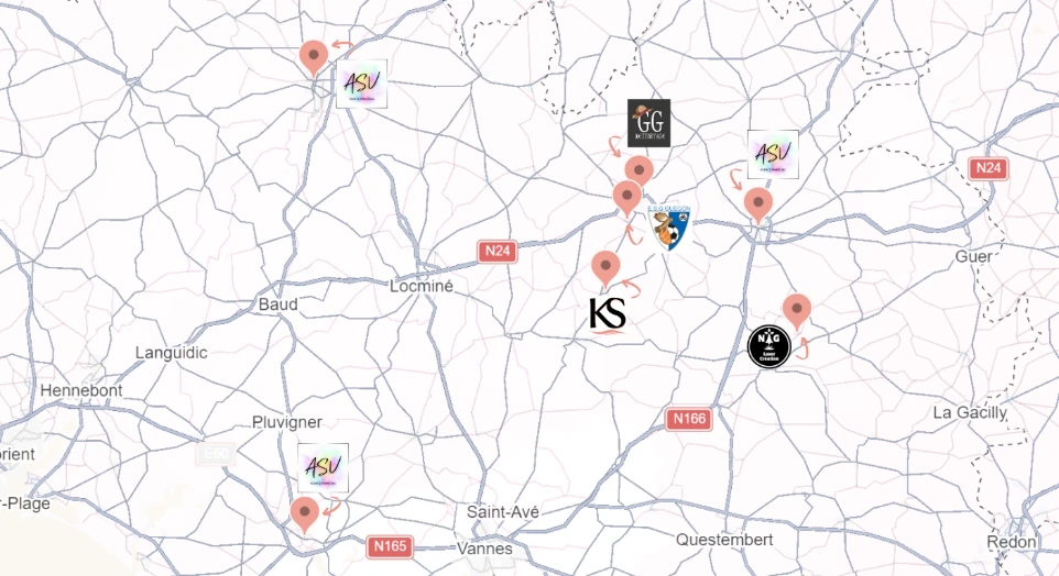 Carte du Morbihan avec la présence de mes clients